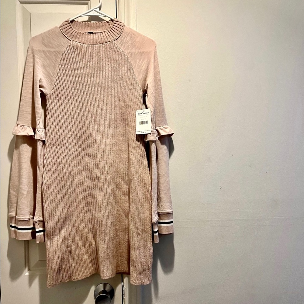 NWT Free People long sleeve sweater dress with ruffled sleeves